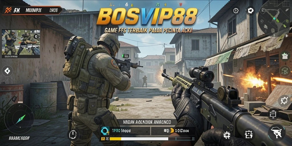 Screenshot tampilan intense gameplay FPS dari BOSVIP88.