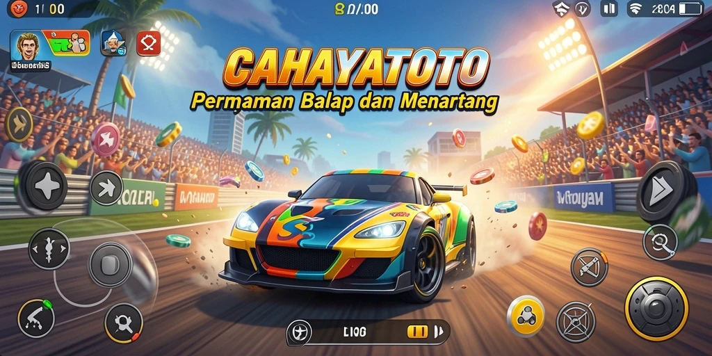 Screenshot gameplay CAHAYATOTO dengan balapan yang mendebarkan.
