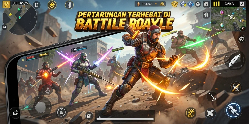 Screenshot DELTA575 menampilkan pertempuran seru di Battle Royale.