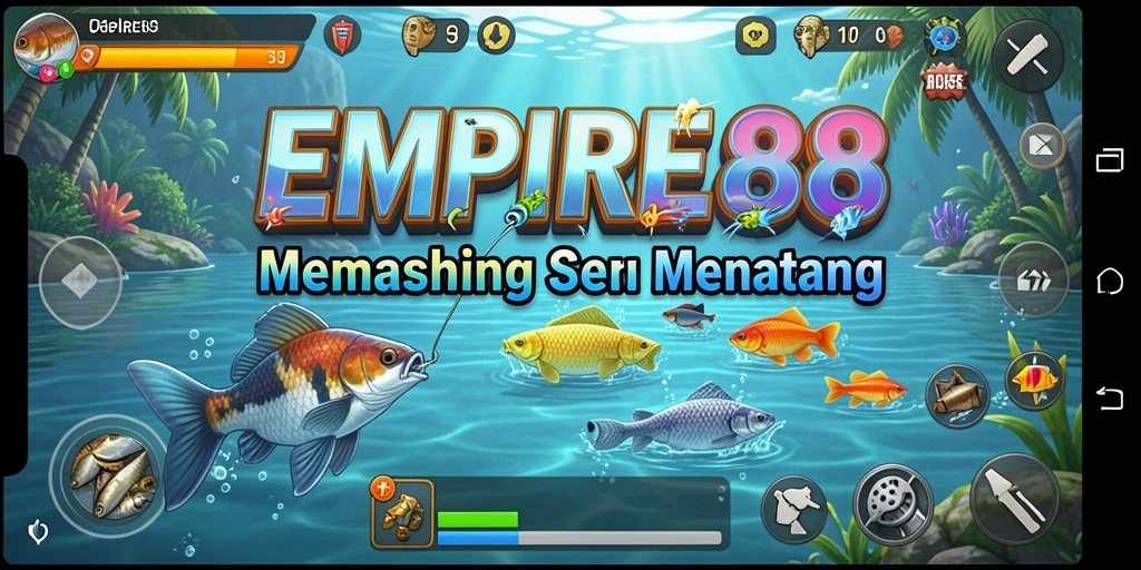 Tampilan gameplay <strong>EMPIRE88</strong> dengan berbagai jenis ikan yang menanti untuk ditangkap.