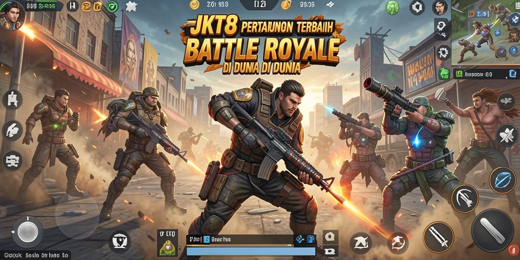 Menampilkan aksi seru gameplay Battle Royale JKT8.