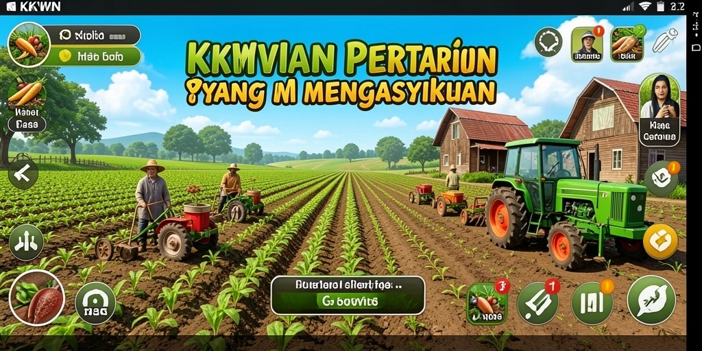 Screenshot dari gameplay KKWIN menunjukkan pertanian yang indah dan berwarna.