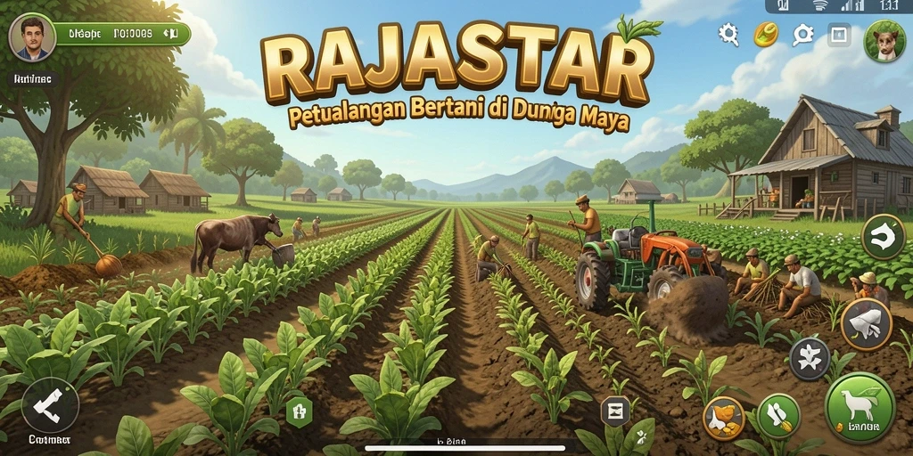 Tangkapan layar gameplay <strong>RAJASTAR</strong> yang menunjukkan momen bertani yang menarik.