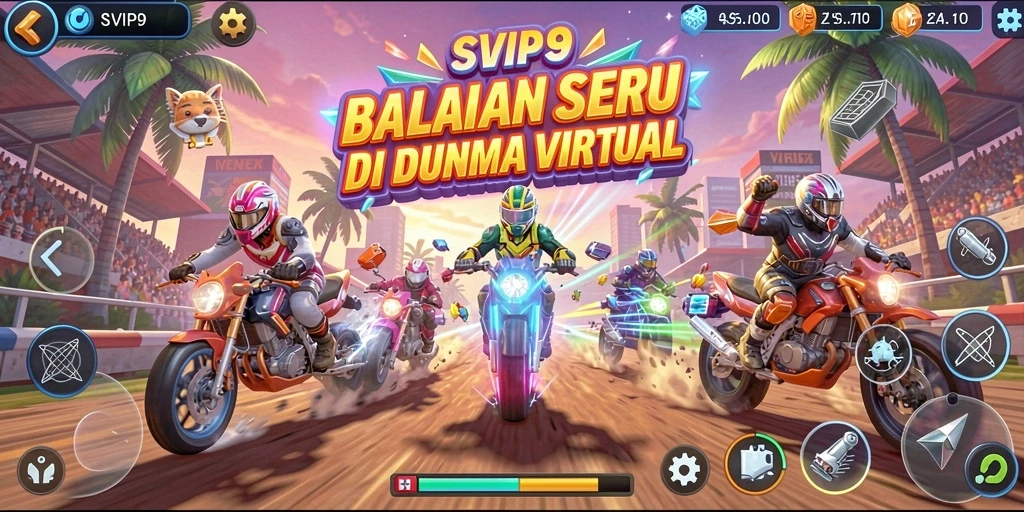 Screenshot menunjukkan aksi balapan seru di SVIP9 dengan mobil kecepatan tinggi.
