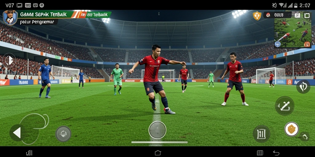 Tampilan gameplay V07 dengan aksi sepak bola yang mendebarkan.