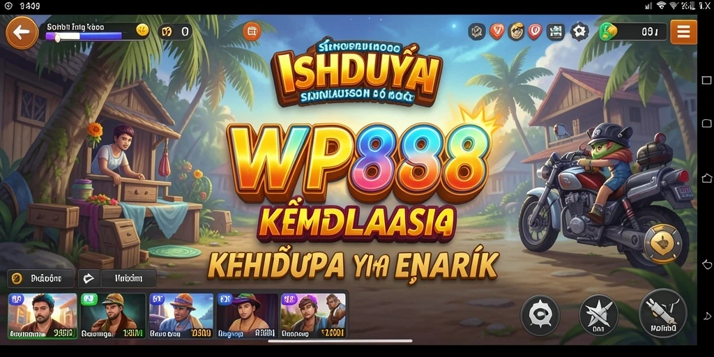 Screenshot WP888 menunjukkan gameplay simulasi kehidupan yang mendalam dan interaktif.